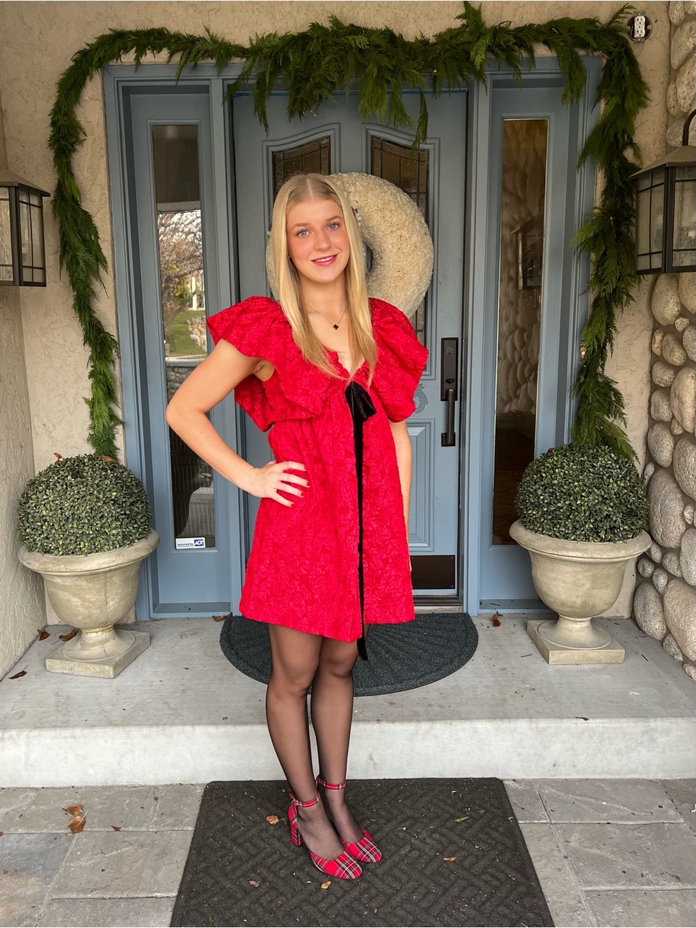 Sugarlips Arielle Red Jacquard Babydoll Mini Dress Velvet Bow Size 4